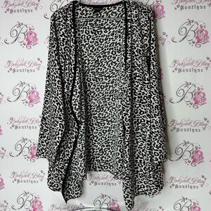 Jessica Black and White Animal Print Cardigan open flowy waterfall leopard